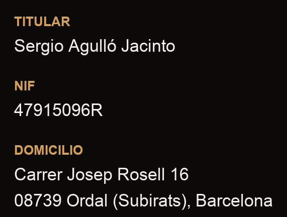 Datos identificativos del titular (nombre, NIF y domicilio). Si no puedes ver la imagen, pídelos en sergio@slicksuspension.com.